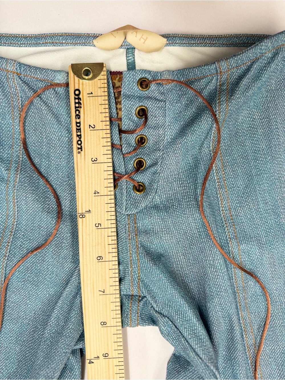 Indah Teal Lace-Up Waist Jeans with Brown Cord - Picture 4 of 6